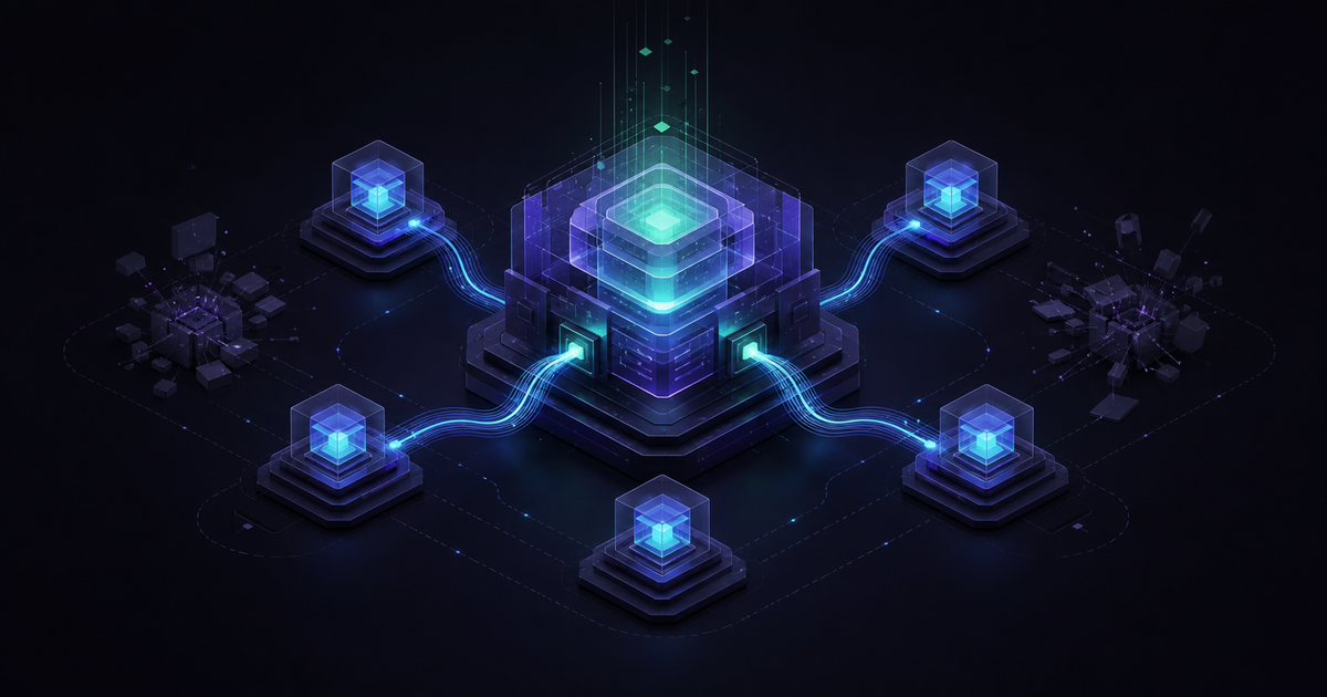 Several agent nodes drawing reusable context from one persistent knowledge core